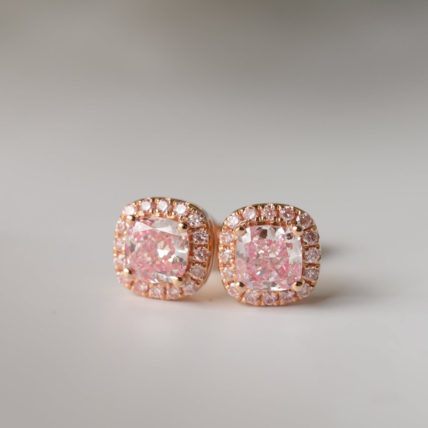 Lab Grown Diamond | Cushion Cut Pink Diamond with Halo Earrings