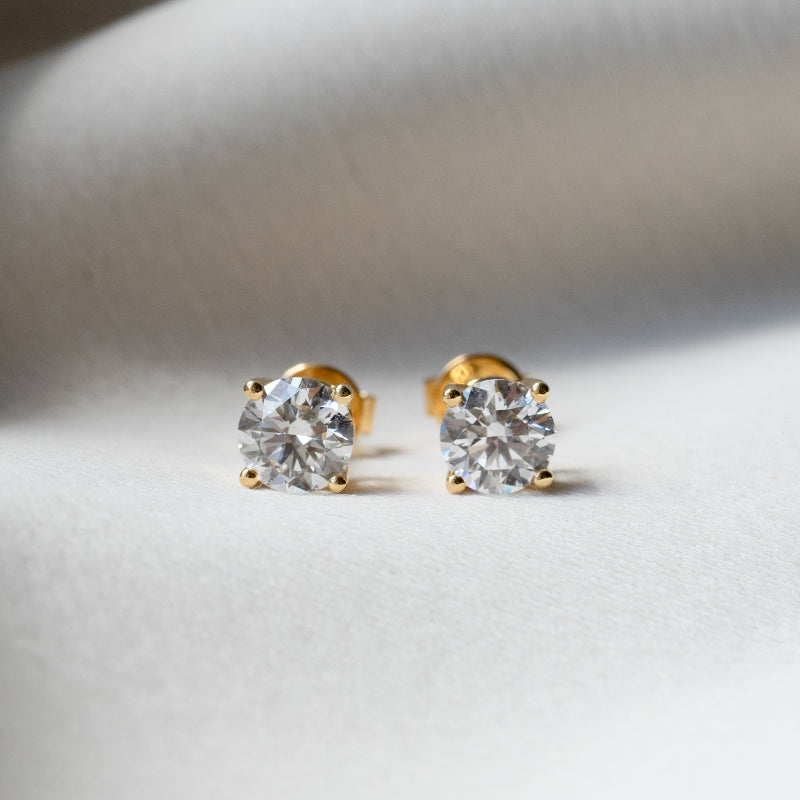 Lab Grown Diamond | 1ct Four Prong Setting Round Solitaire Earrings