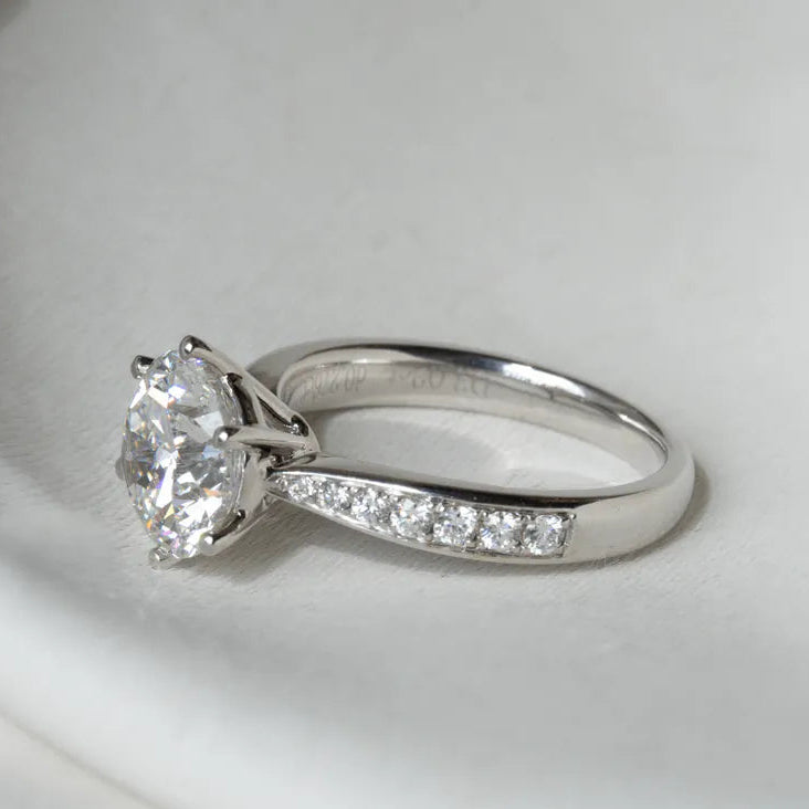 Lab Grown Diamond | 3ct Six Prong Setting Solitaire Diamond Ring with Side Diamond Band