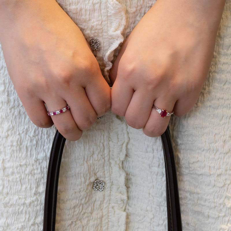 Oval Shape Ruby Trilogy Diamond Ring