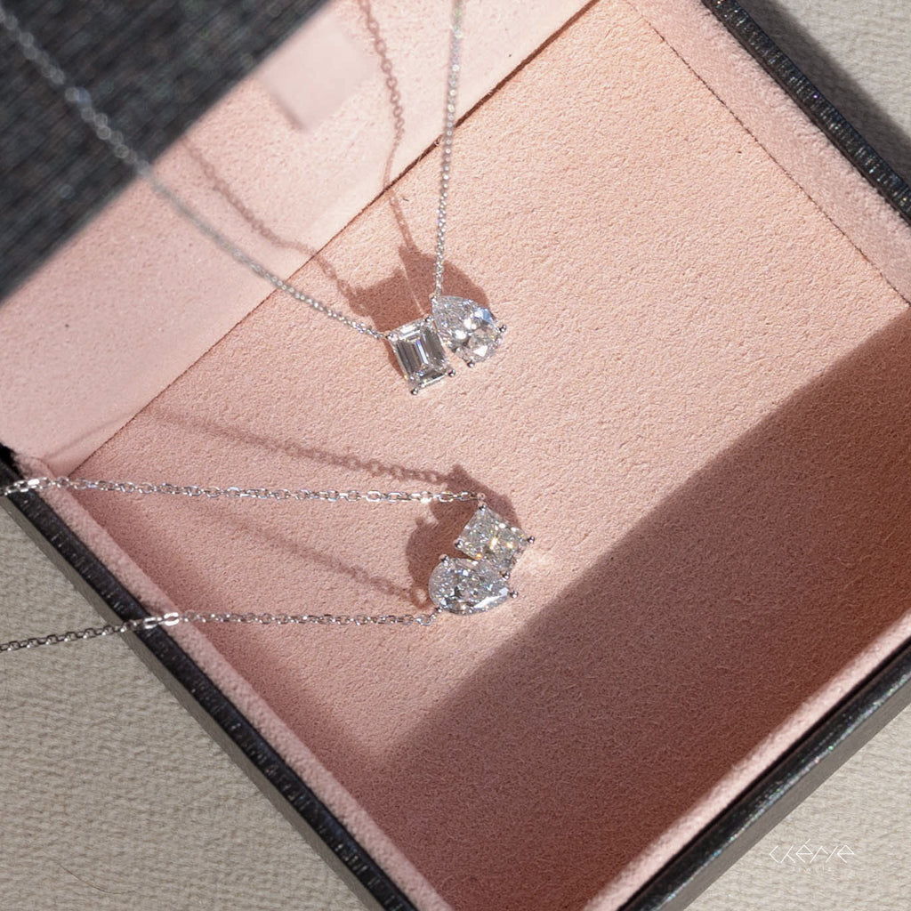 Lab Grown Diamond | Toi et Moi Radiant and Emerald Cut Diamond Necklace