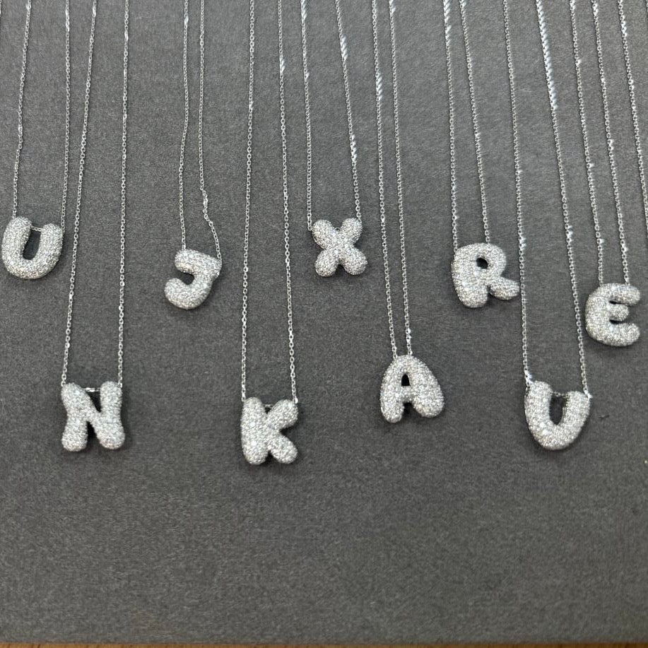 Bubble Initial Diamond Necklace - Letter A - Z