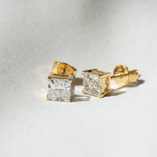 Lab Grown Diamond |  1ct Princess Cut Solitaire Earrings