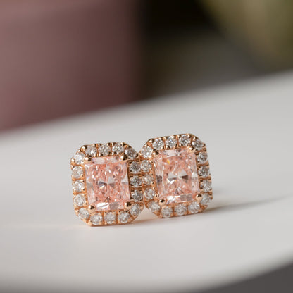 Lab Grown Diamond |  Radiant Cut Pink Diamond Earrings
