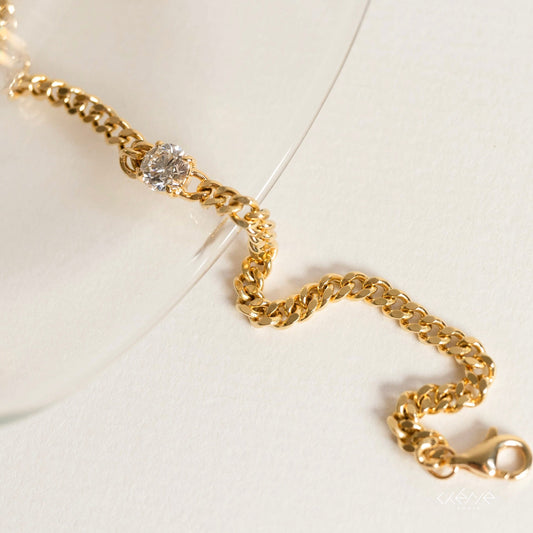 Lab Grown Diamond |  Cuban Chain Bracelet with Round Diamond