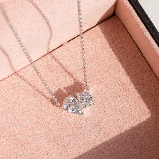 Lab Grown Diamond |  Toi et Moi Radiant and Emerald Cut Diamond Necklace