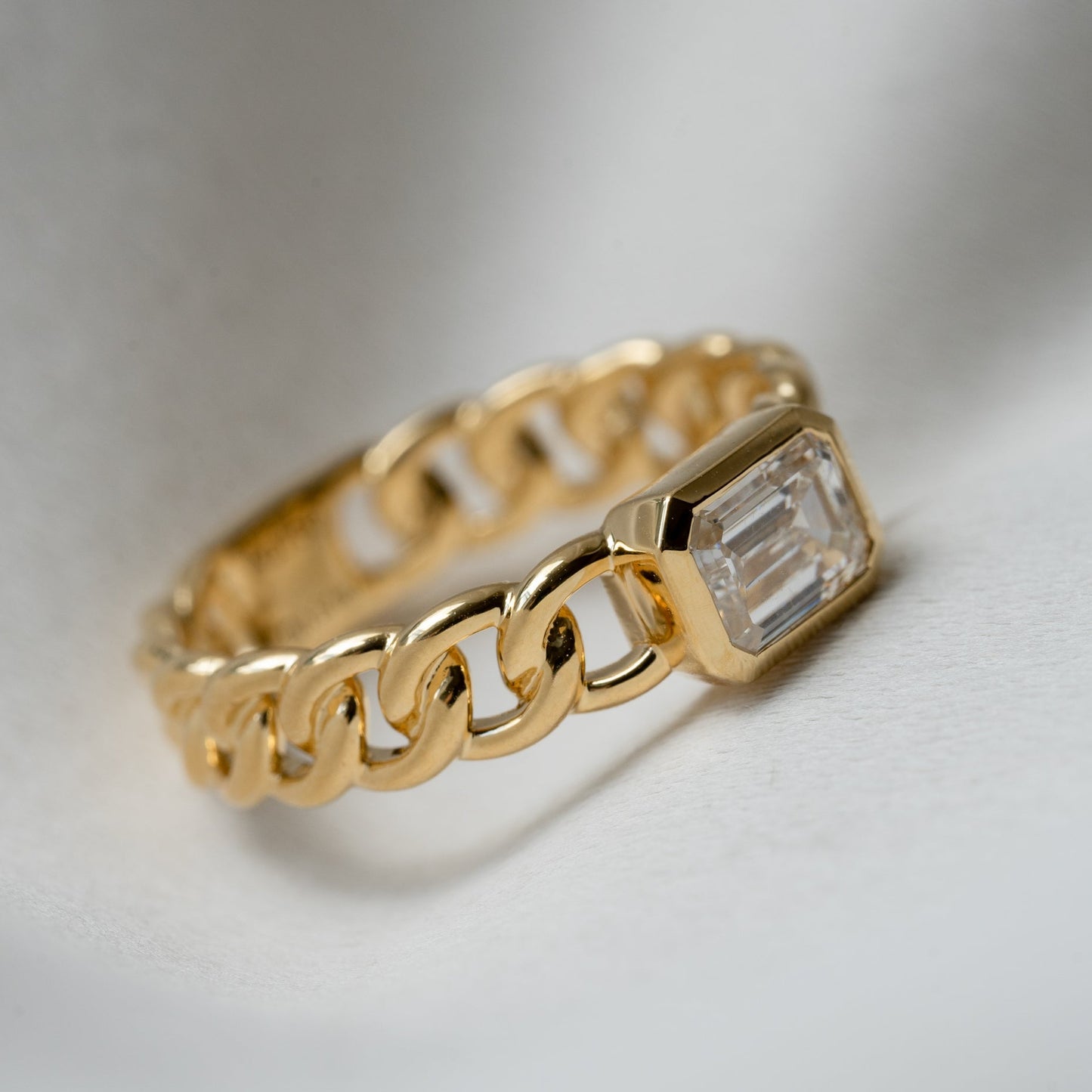 Lab Grown Diamond |  Cuban Link with Emerald Cut Diamond Ring