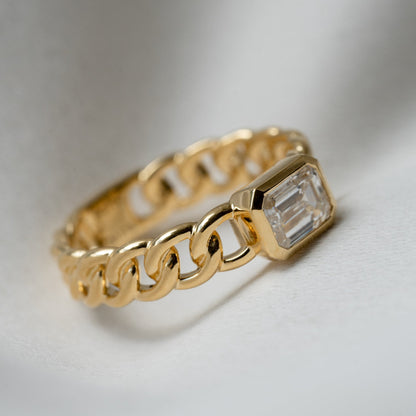 Lab Grown Diamond |  Cuban Link with Emerald Cut Diamond Ring