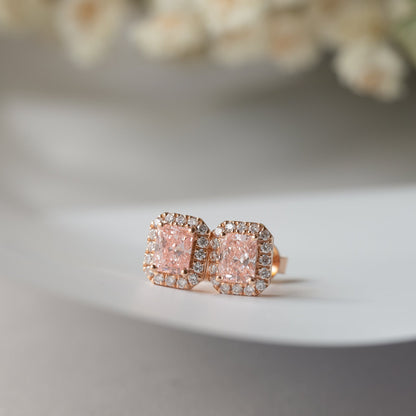 Lab Grown Diamond |  Radiant Cut Pink Diamond Earrings