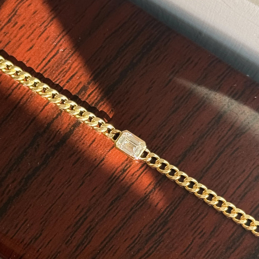 Lab Grown Diamond |  Cuban Link with Emerald Cut Diamond Bracelet