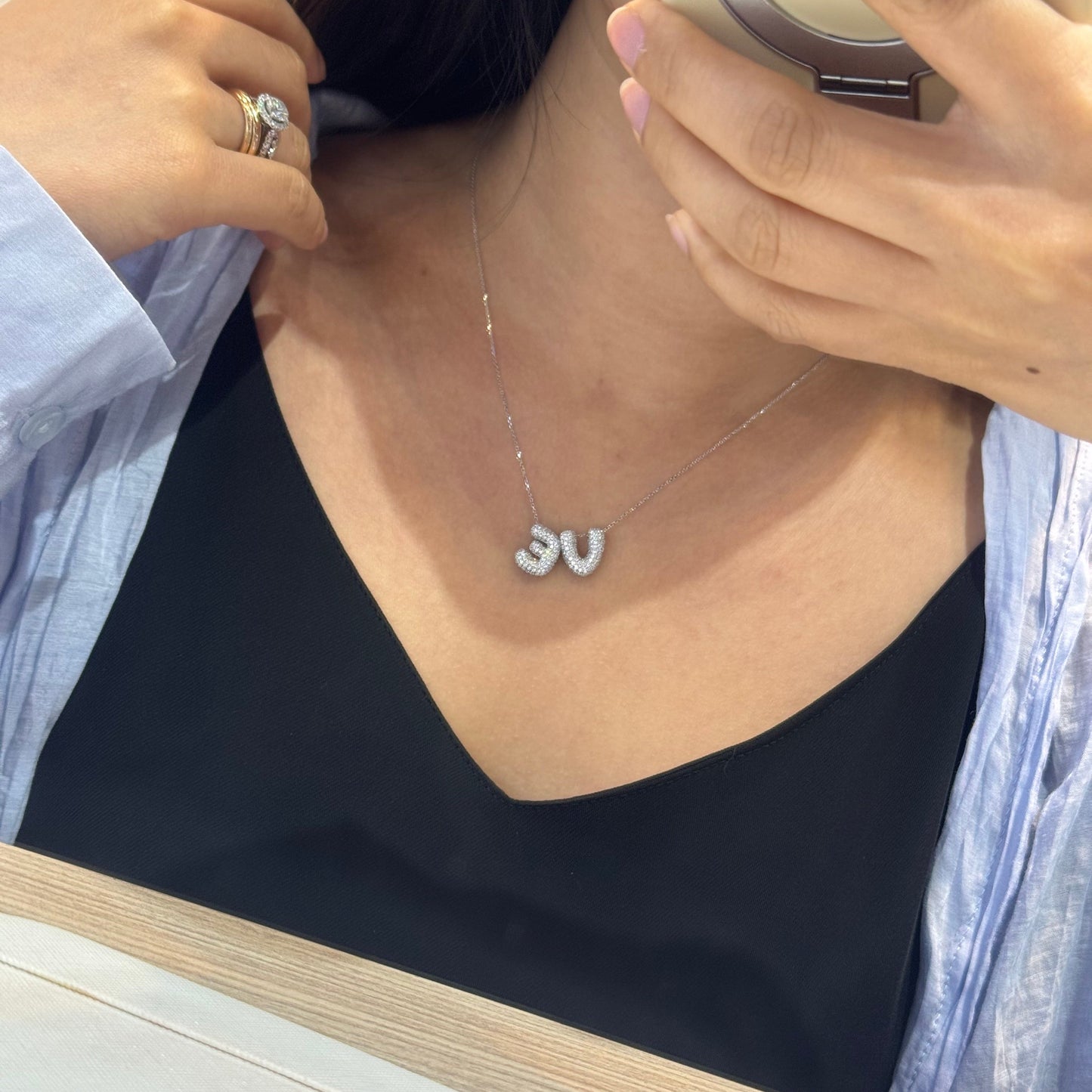 Bubble Initial Diamond Necklace - Letter A - Z