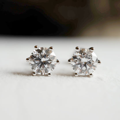 Lab Grown Diamond |  2ct Solitaire Six Prong Setting Round Diamond Earrings