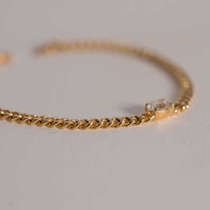 Lab Grown Diamond |  Cuban Link Bracelet with Oval Cut Diamond