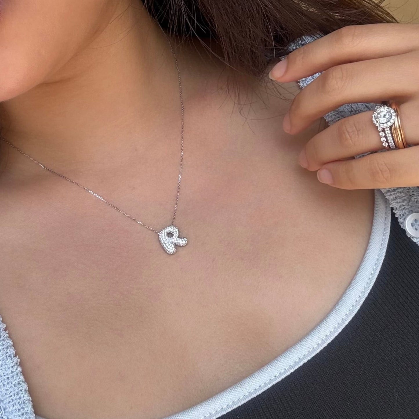 Bubble Initial Diamond Necklace - Letter A - Z