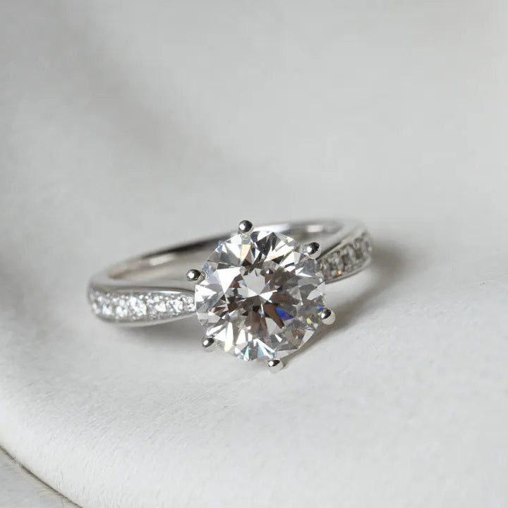 Lab Grown Diamond |  3ct Six Prong Setting Solitaire Diamond Ring with Side Diamond Band