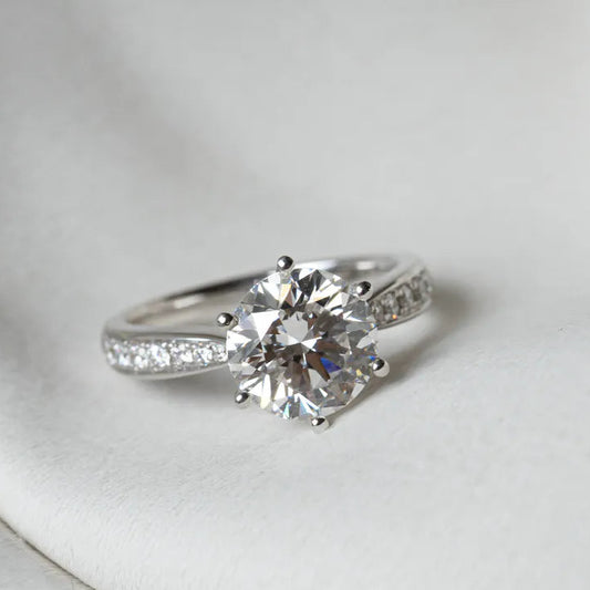Lab Grown Diamond |  3ct Six Prong Setting Solitaire Diamond Ring with Side Diamond Band
