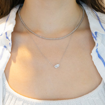 Lab Grown Diamond |  Toi et Moi Heart and Emerald Cut Diamond Necklace