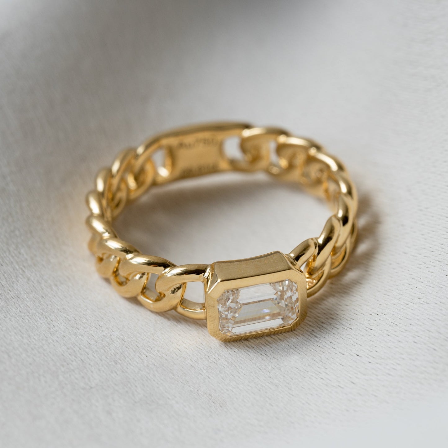 Lab Grown Diamond |  Cuban Link with Emerald Cut Diamond Ring