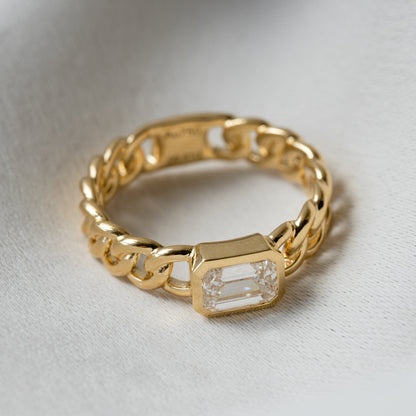 Lab Grown Diamond |  Cuban Link with Emerald Cut Diamond Ring