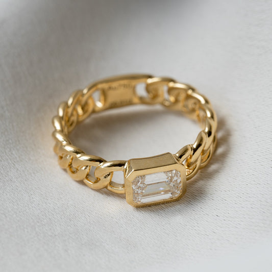 Lab Grown Diamond |  Cuban Link with Emerald Cut Diamond Ring