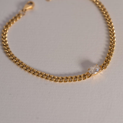 Lab Grown Diamond |  Cuban Link Bracelet with Oval Cut Diamond