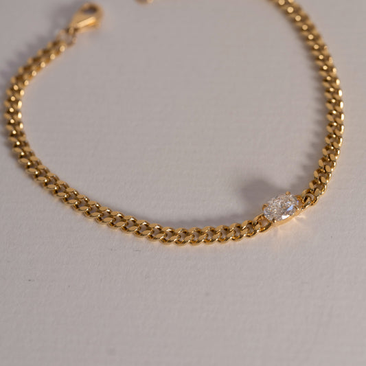 Lab Grown Diamond |  Cuban Link Bracelet with Oval Cut Diamond
