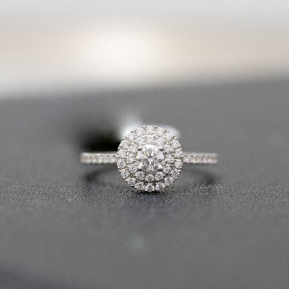 Round Shape Double Halo Diamond Ring