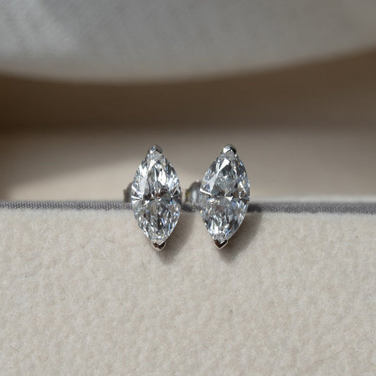 Lab Grown Diamond |  1ct Marquise Shape Solitaire Earrings