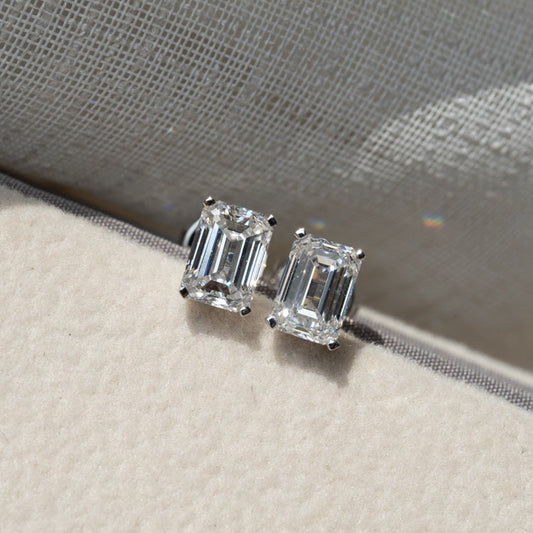 Lab Grown Diamond |  2ct Solitaire Emerald Cut Diamond Earrings