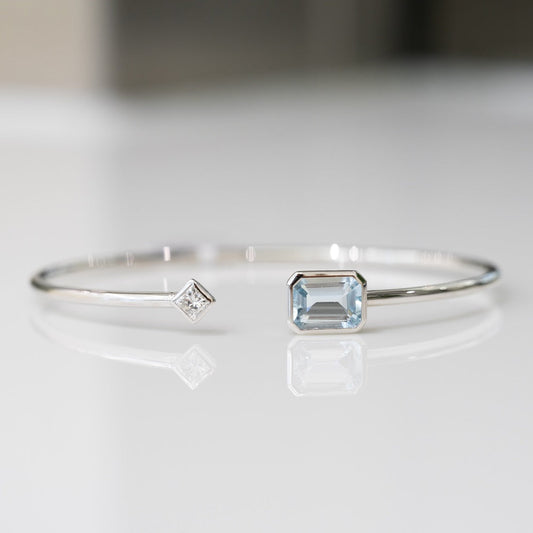 Aquamarine and Princess Cut Diamond Bangle