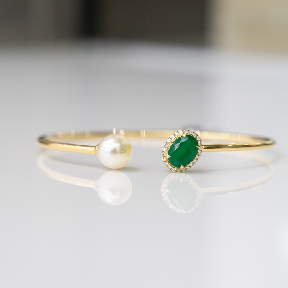 Emerald and Pearl Diamond Bangle