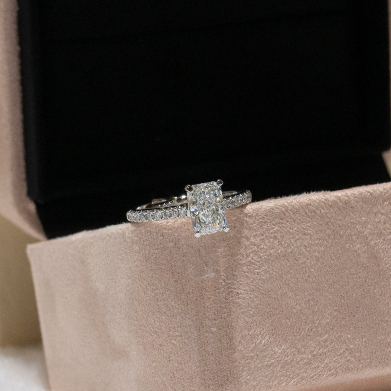 Lab Grown Diamond |  1ct Radiant Cut Diamond with Pave Band