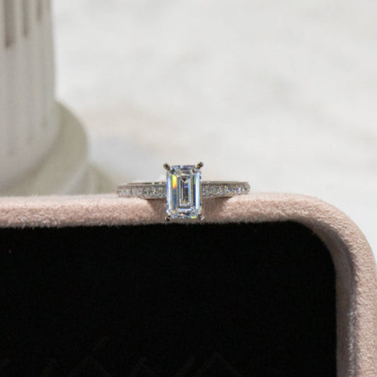 Lab Grown Diamond |  1ct Emerald Cut Diamond with Pave Band