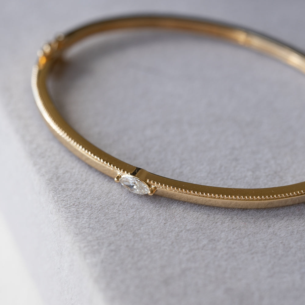 Milgrain Bangle with Dainty Marquise Diamond