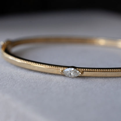 Milgrain Bangle with Dainty Marquise Diamond