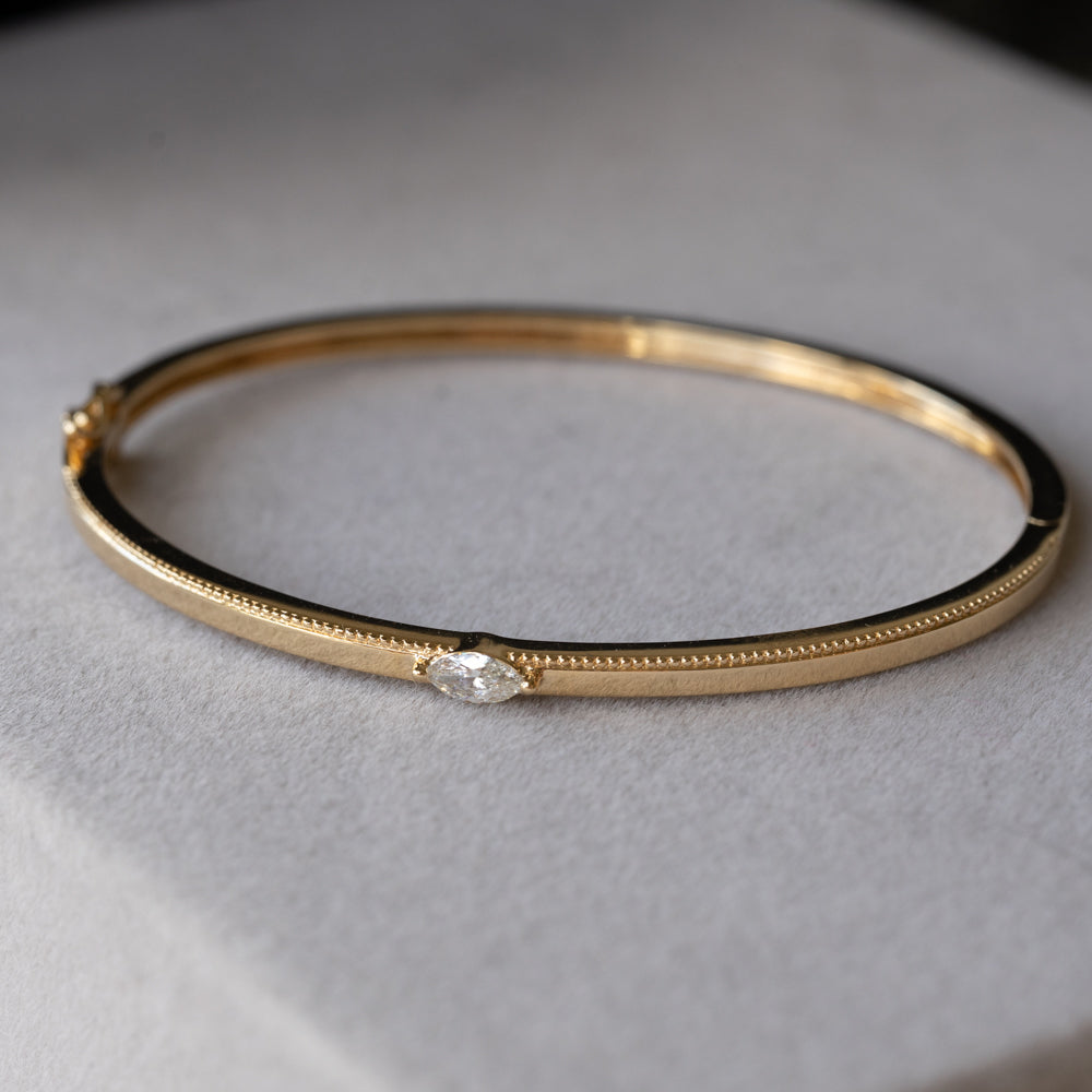 Milgrain Bangle with Dainty Marquise Diamond