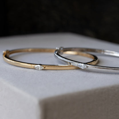 Milgrain Bangle with Dainty Marquise Diamond