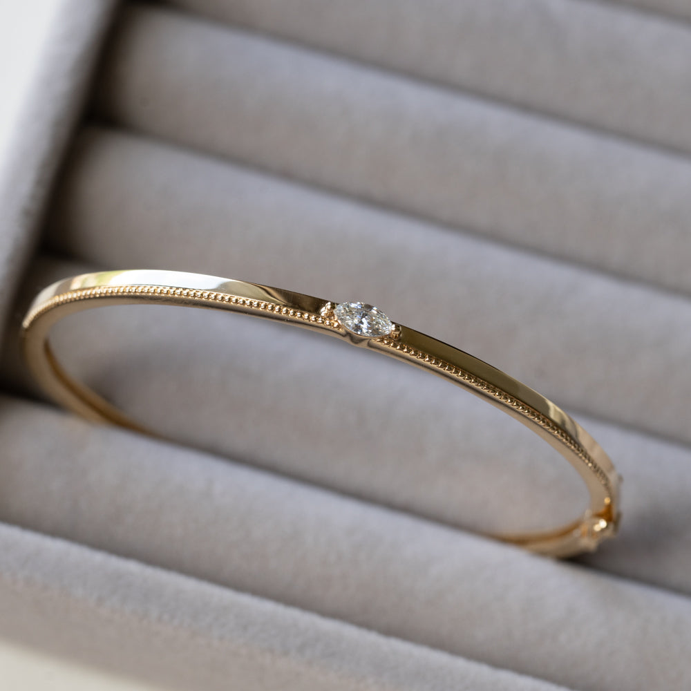 Milgrain Bangle with Dainty Marquise Diamond
