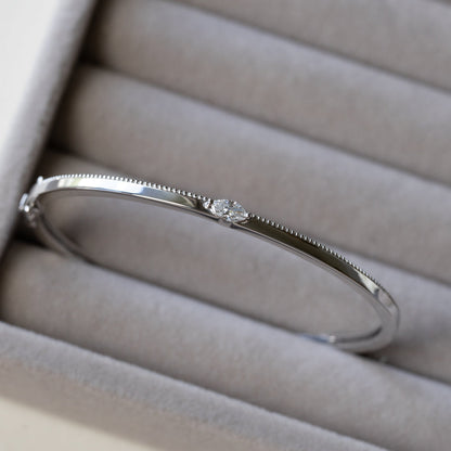 Milgrain Bangle with Dainty Marquise Diamond