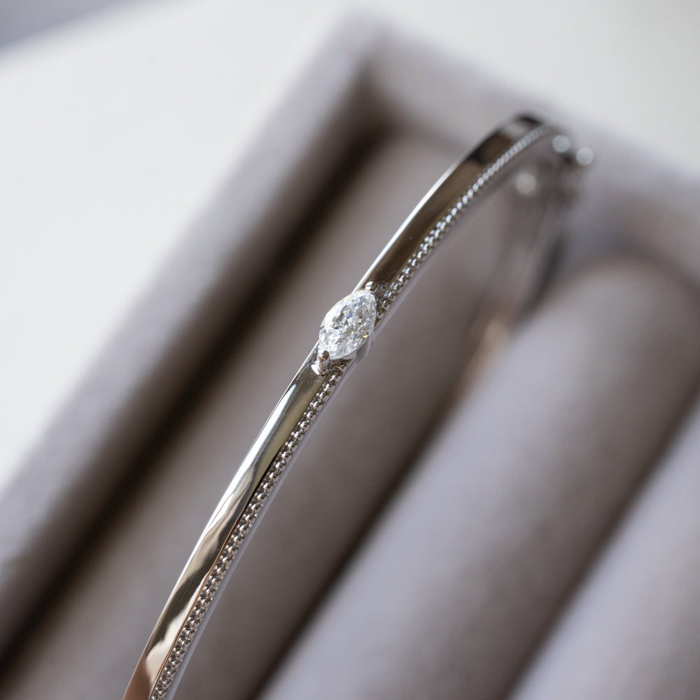 Milgrain Bangle with Dainty Marquise Diamond