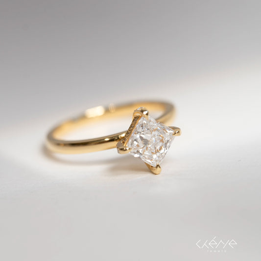 Lab Grown Diamond |  1ct Princess Cut with Hidden Halo and Pave Prong Ring