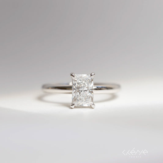 Lab Grown Diamond |  1ct Radiant Cut Diamond Ring with Hidden Halo