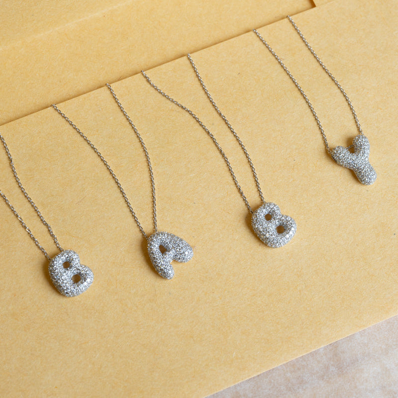 Bubble Initial Diamond Necklace - Letter A - Z