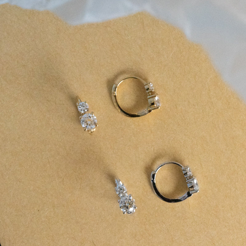 Lab Grown Diamond |  Double Round Mini Hoop Earrings