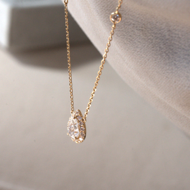 Lab Grown Diamond |  Pear Shape Halo Necklace