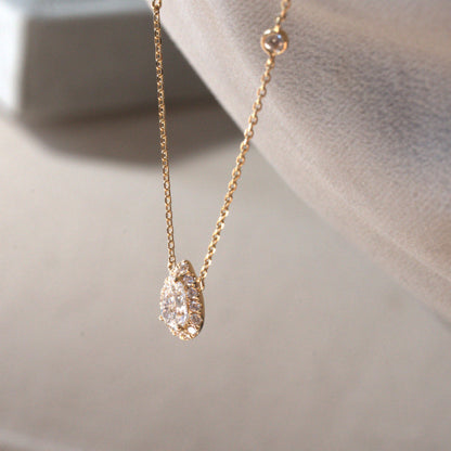 Lab Grown Diamond |  Pear Shape Halo Necklace
