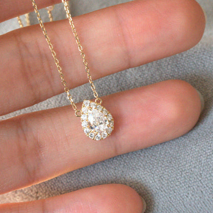 Lab Grown Diamond |  Pear Shape Halo Necklace