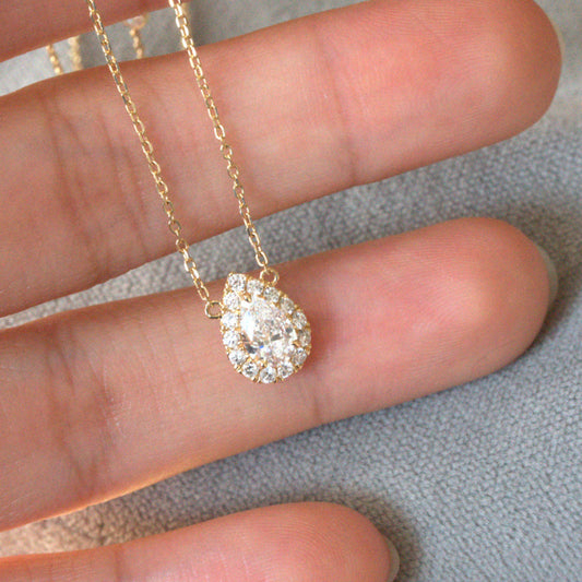 Lab Grown Diamond |  Pear Shape Halo Necklace