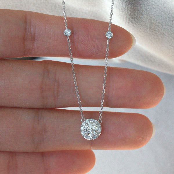Lab Grown Diamond |  Round Shape Halo Necklace