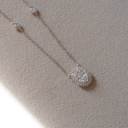 Lab Grown Diamond |  Oval Shape Halo Necklace